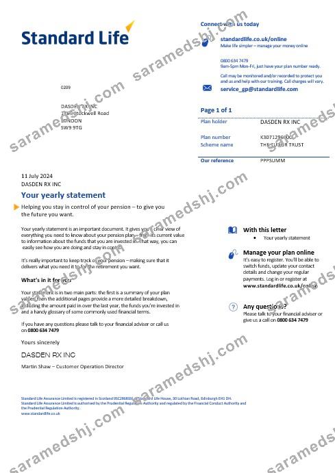 United Kingdom Standard Life business utility bill template in Word and PDF formats